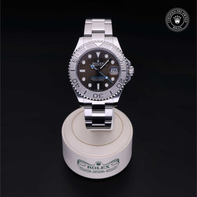 Rolex Certified Pre-owned Yacht-Master M268622-0002 front on black background