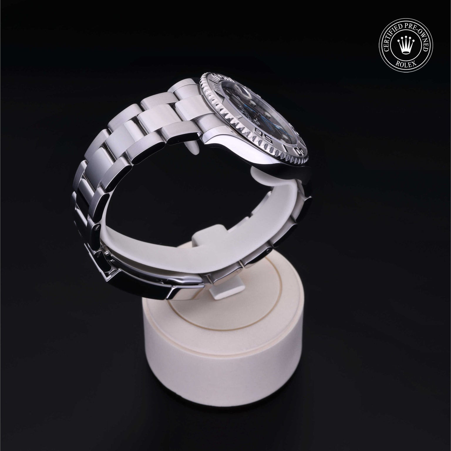 Rolex Certified Pre-owned Yacht-Master M268622-0002 front on black background