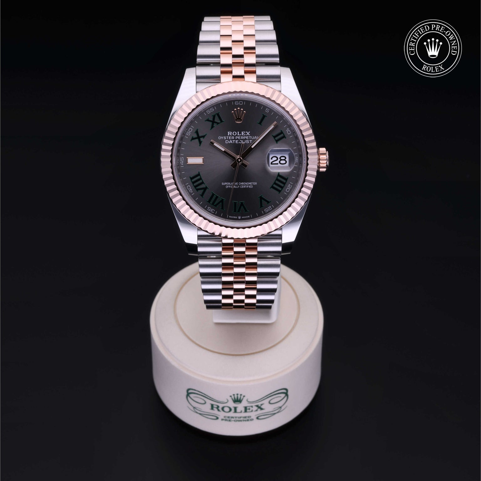 Rolex Certified Pre-owned Datejust M126331-0016 front on black background