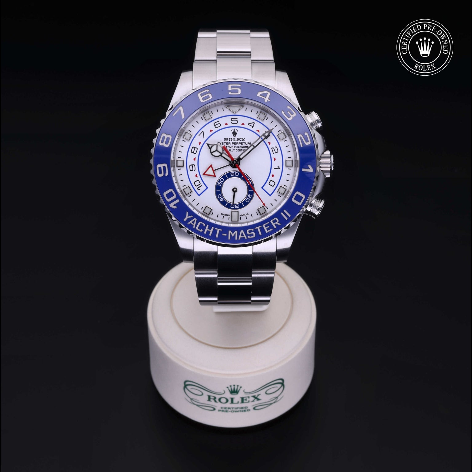 Rolex Certified Pre-owned Yacht-Master M116680-0002 front on black background
