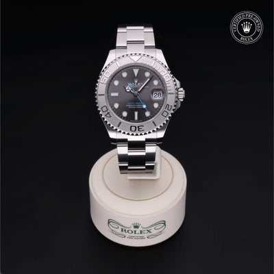 Rolex Certified Pre-owned Yacht-Master M268622-0002 front on black background