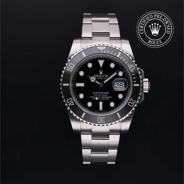 Rolex Certified Pre-owned Submariner M116610LN-0001 front on black background