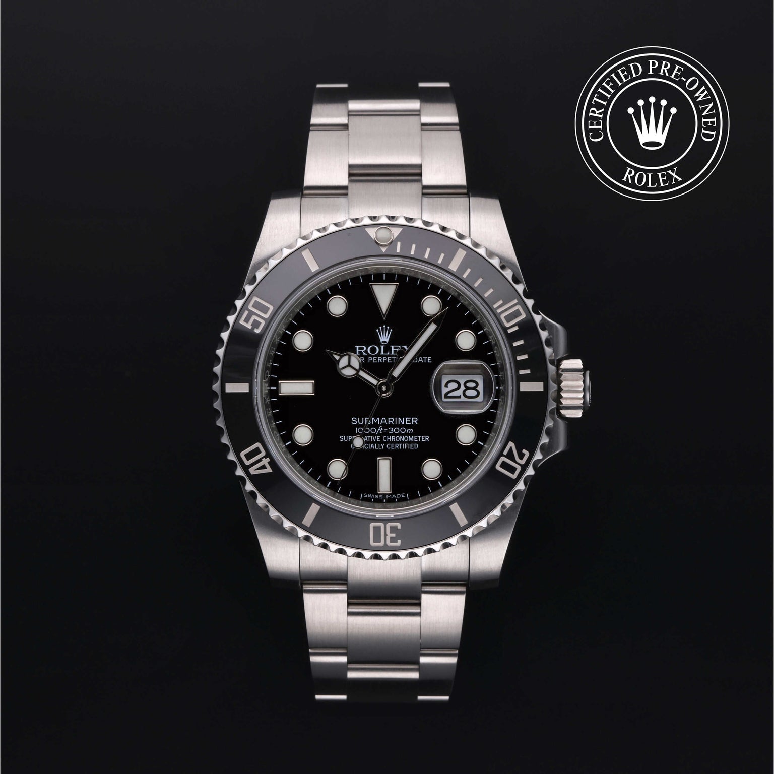 Rolex Certified Pre-owned Submariner M116610LN-0001 front on black background