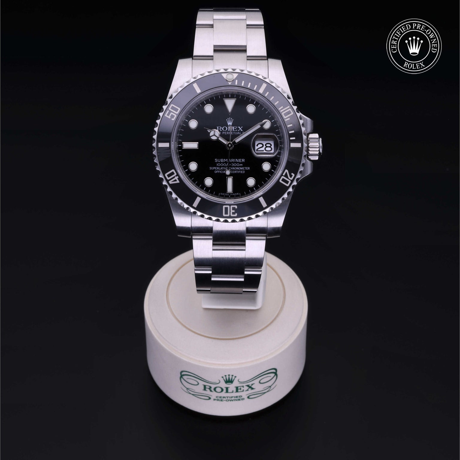 Rolex Certified Pre-owned Submariner M116610LN-0001 front on black background