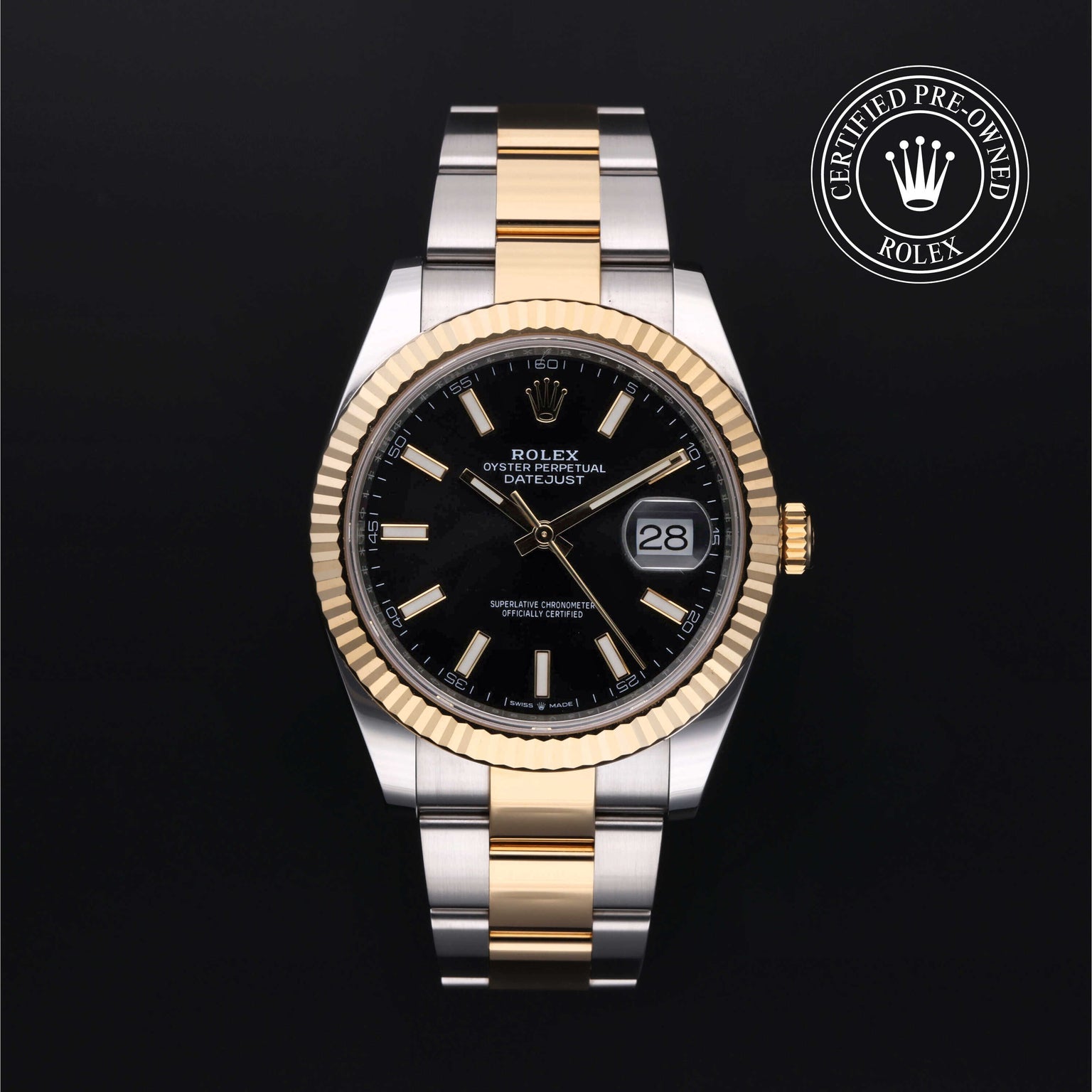 Rolex Certified Pre-owned Datejust M126333-0013 front on black background