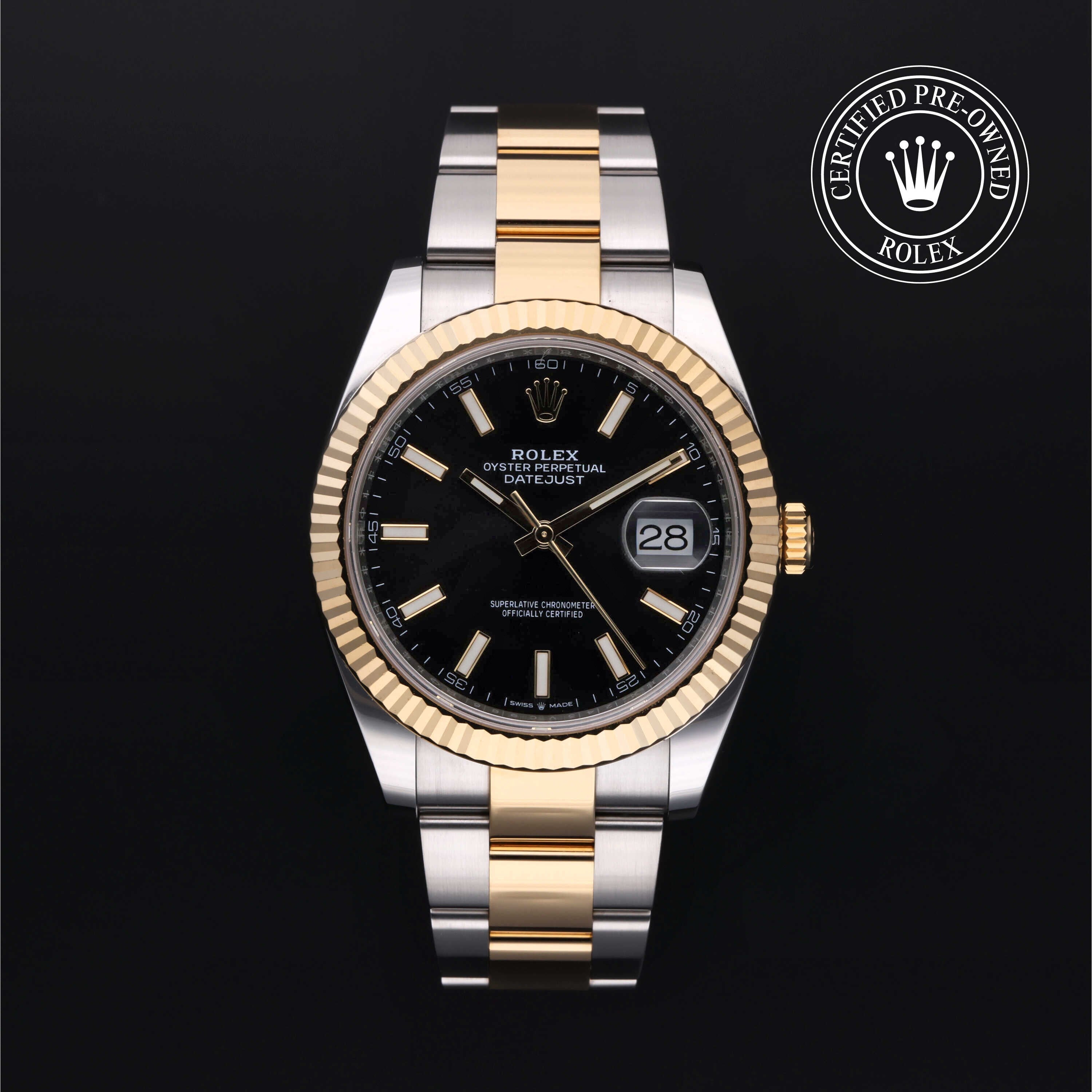 Rolex Certified Pre-owned Datejust M126333-0013 front on black background
