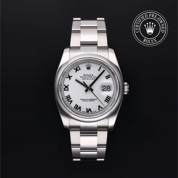 Rolex Certified Pre-owned Datejust M116200-0055 front on black background
