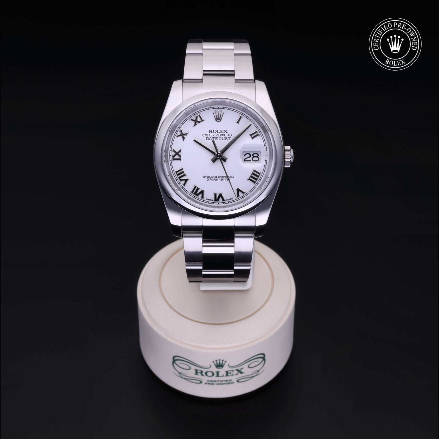 Rolex Certified Pre-owned Datejust M116200-0055 front on black background