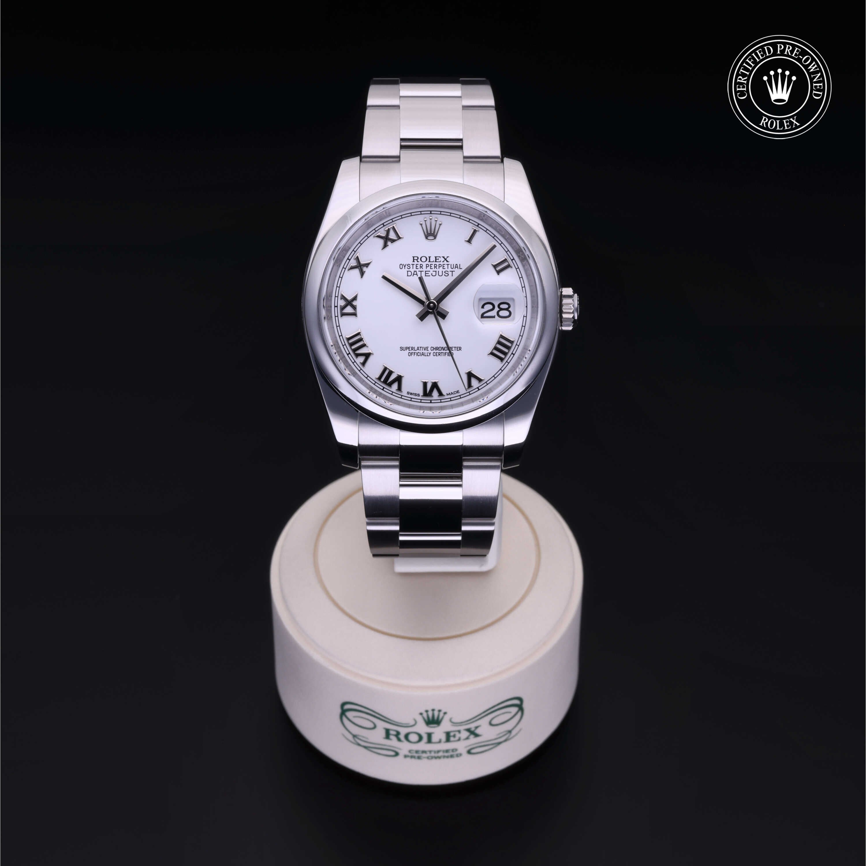Rolex Certified Pre-owned Datejust M116200-0055 front on black background