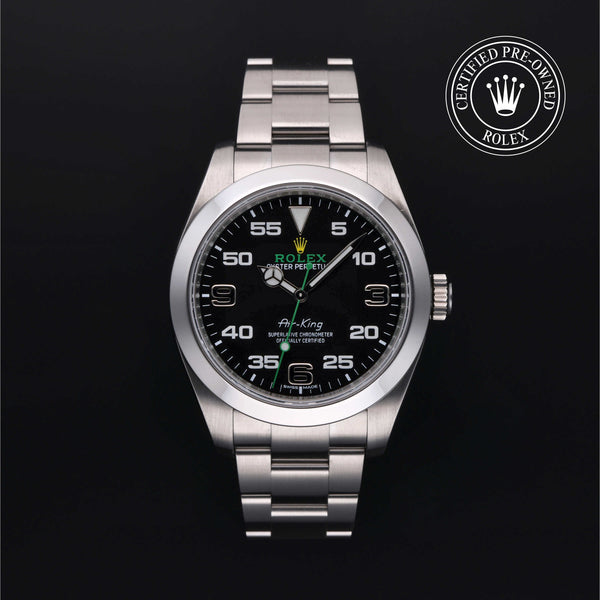 Rolex Certified Pre-owned Air-King M116900-0001 front on black background