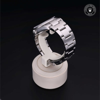 Rolex Certified Pre-owned Explorer M114270-0002 front on black background