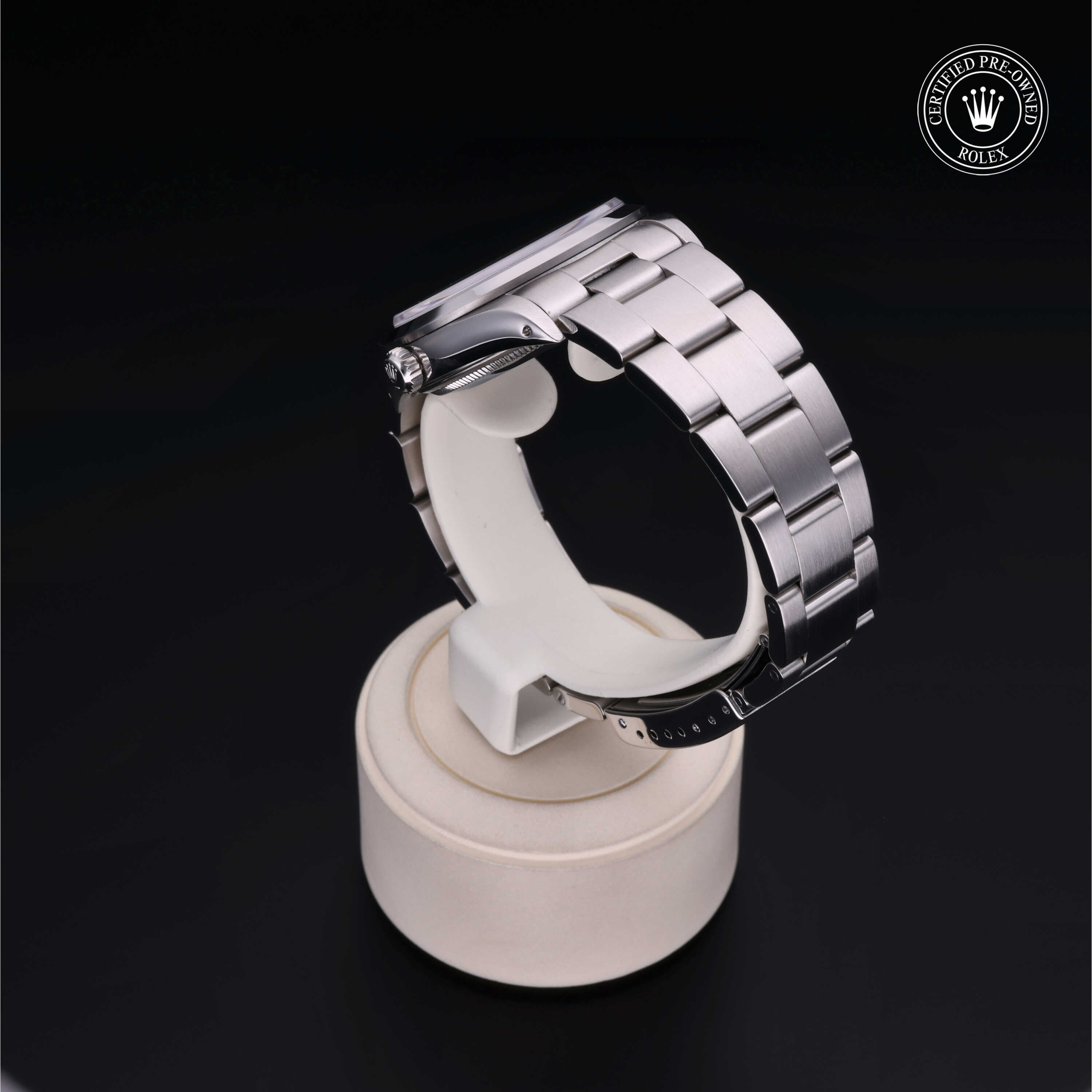 Rolex Certified Pre-owned Air-King M14000-0005 front on black background