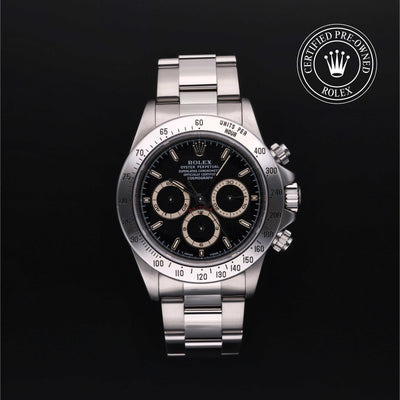 Rolex Certified Pre-owned Daytona M16520-0002 front on black background