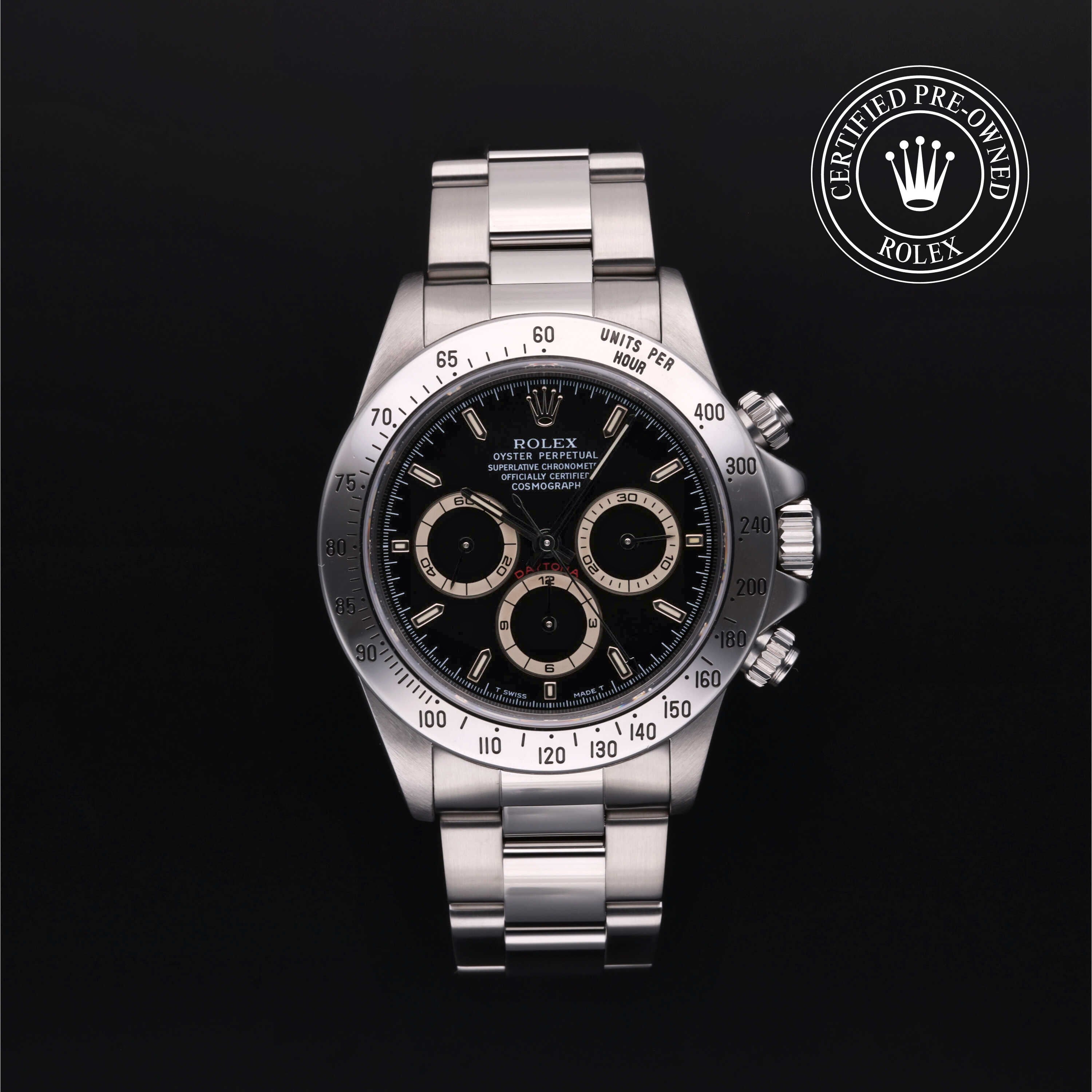 Rolex Certified Pre-owned Daytona M16520-0002 front on black background
