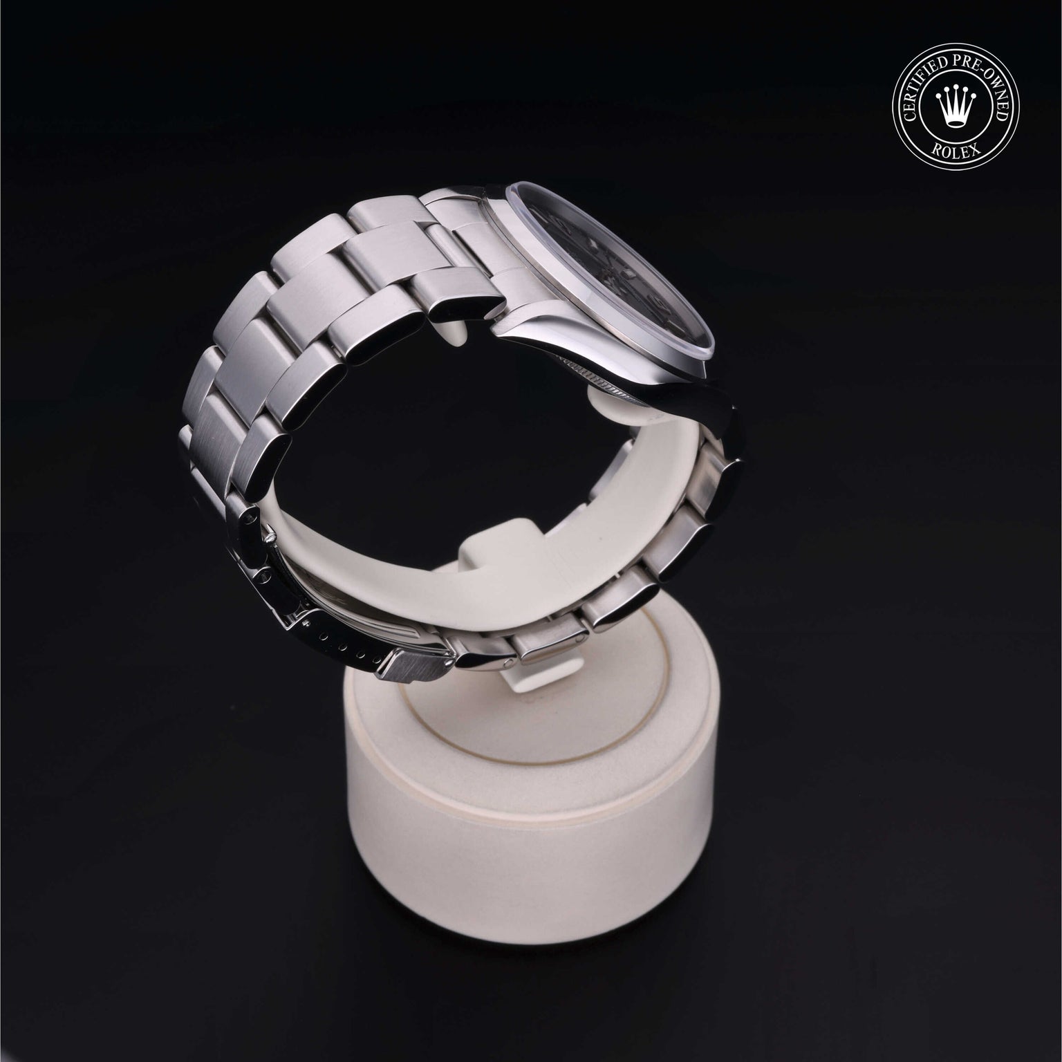 Rolex Certified Pre-owned Explorer M14270-0001 front on black background