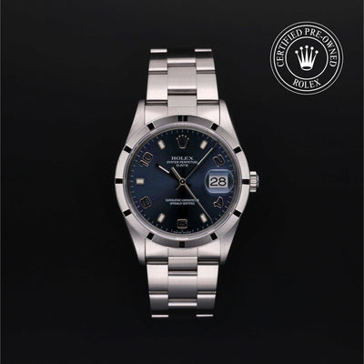 Rolex Certified Pre-owned Date M15210-0009 front on black background