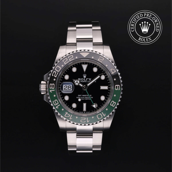 Rolex Certified Pre-owned GMT M126720VTNR-0001 front on black background
