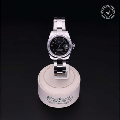 Rolex Certified Pre-owned Lady Datejust M179160-0006 front on black background