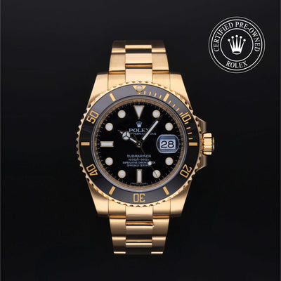 Rolex Certified Pre-owned Submariner M116618LN-0001 front on black background