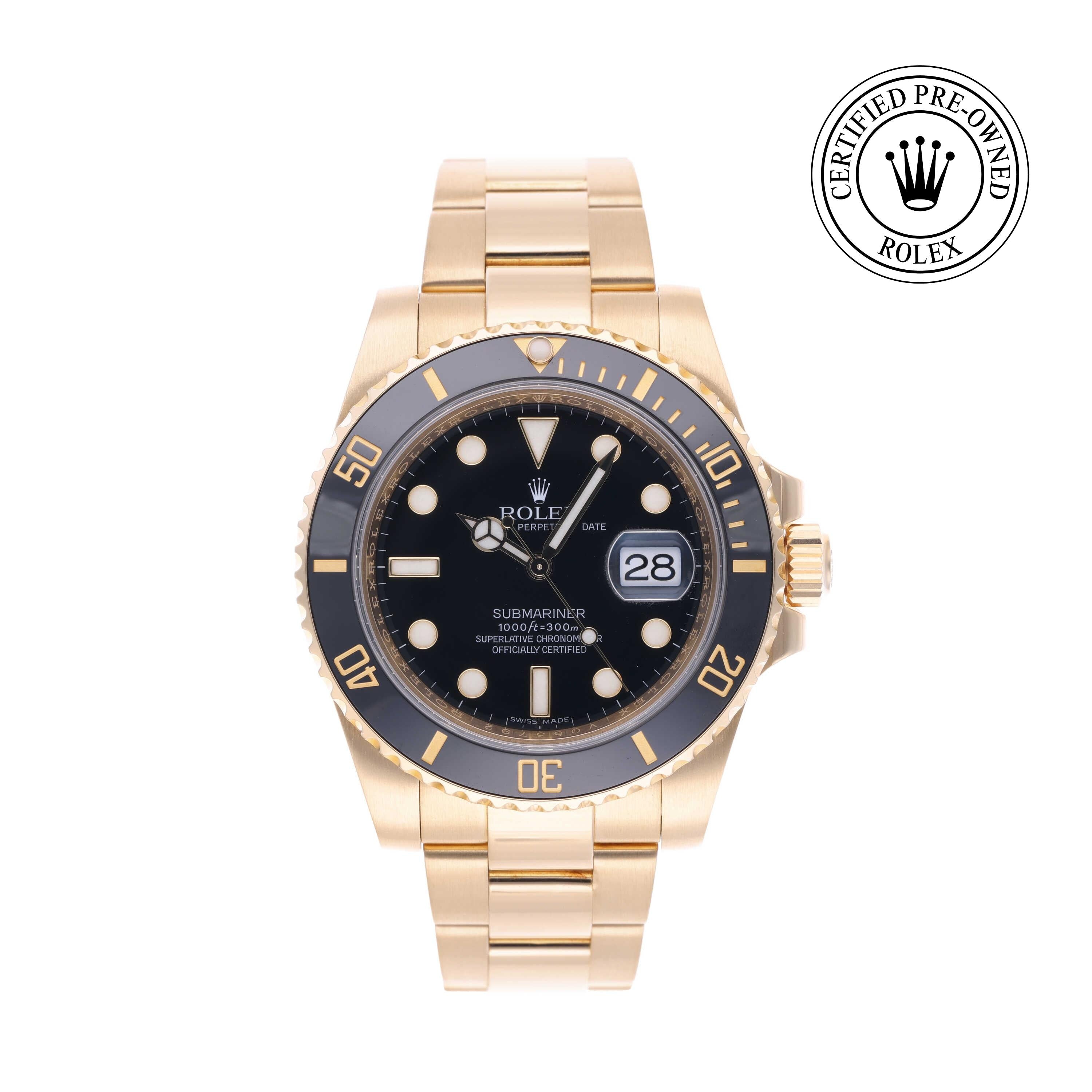 Rolex Certified Pre-owned Submariner M116618LN-0001 front on white background