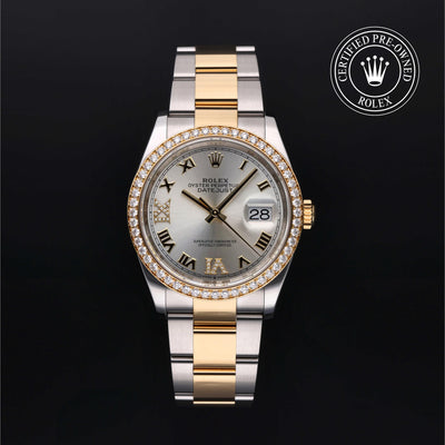 Rolex Certified Pre-owned Datejust M126283RBR-0018 front on black background
