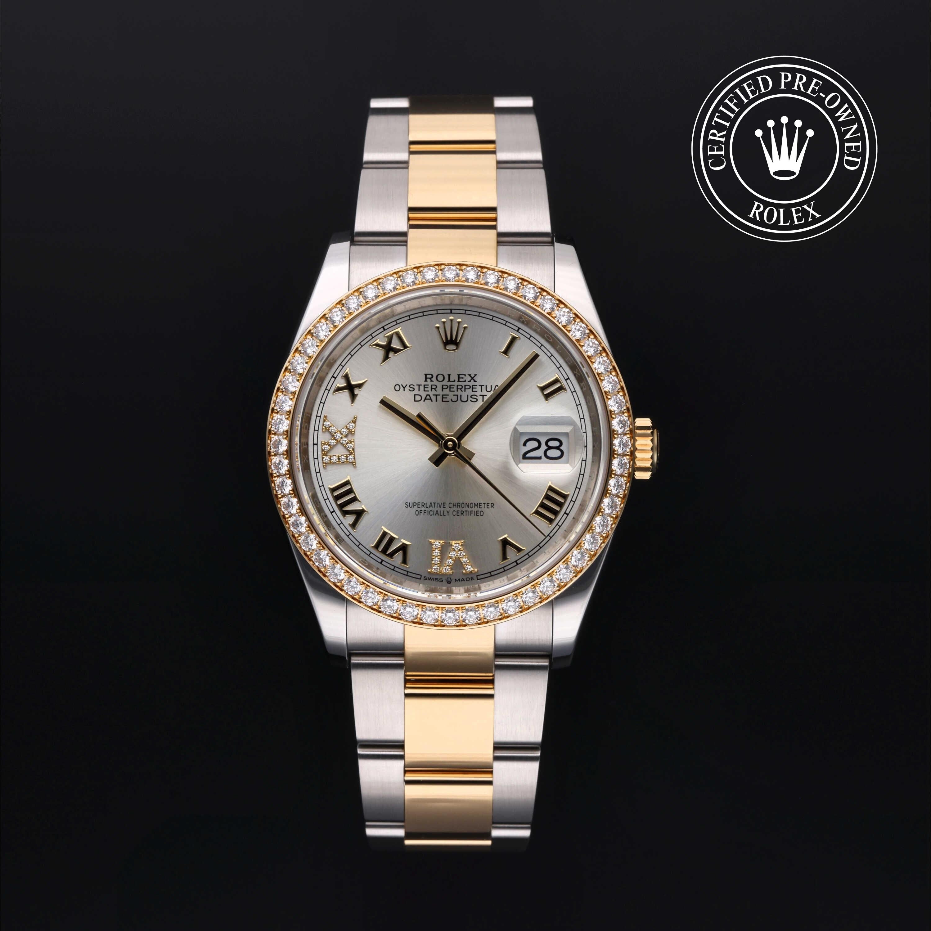 Rolex Certified Pre-owned Datejust M126283RBR-0018 front on black background