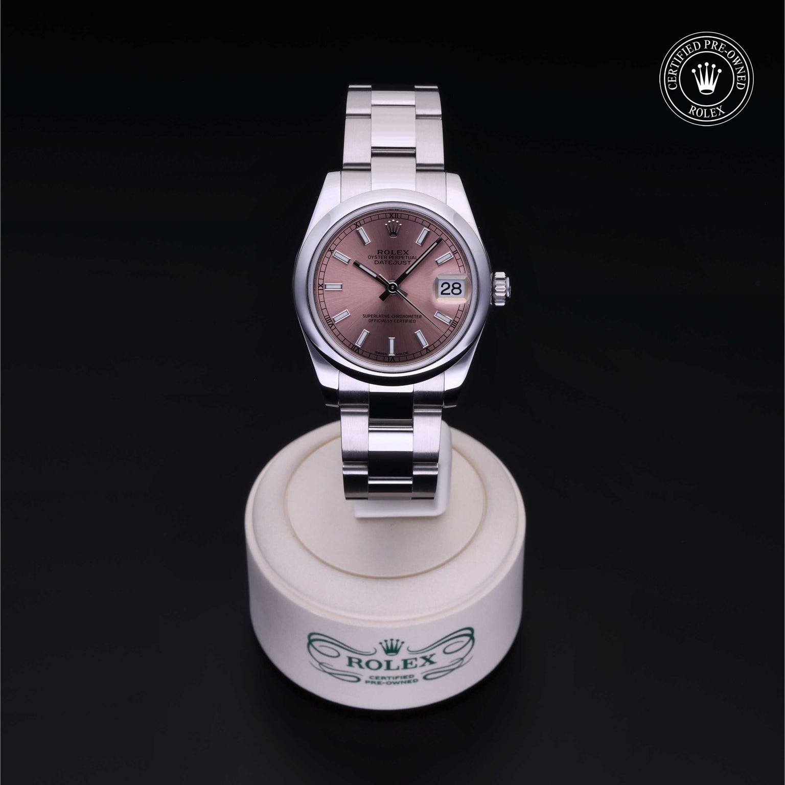 Rolex Certified Pre-owned Lady Datejust M178240-0028 front on black background