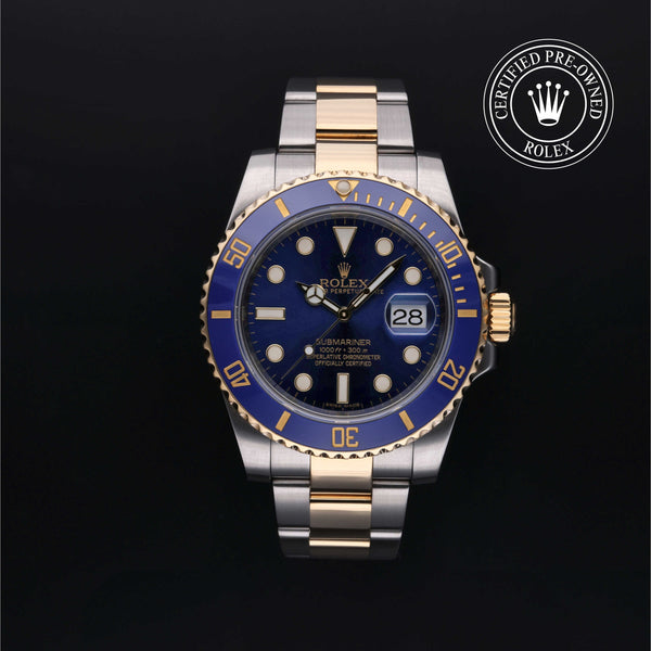 Rolex Certified Pre-owned Submariner M116613LB-0005 front on black background