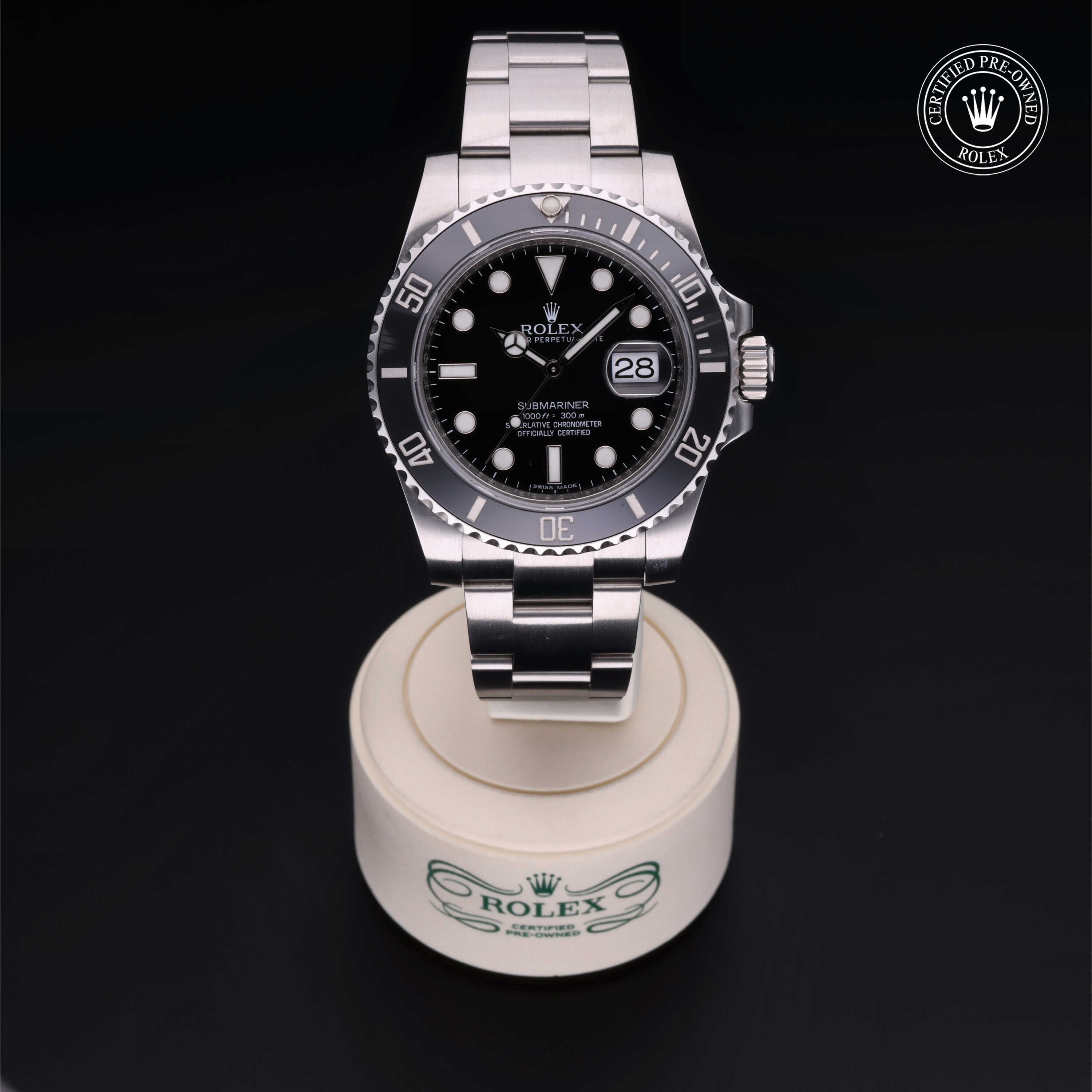Rolex Certified Pre-owned Submariner M116610LN-0001 front on black background