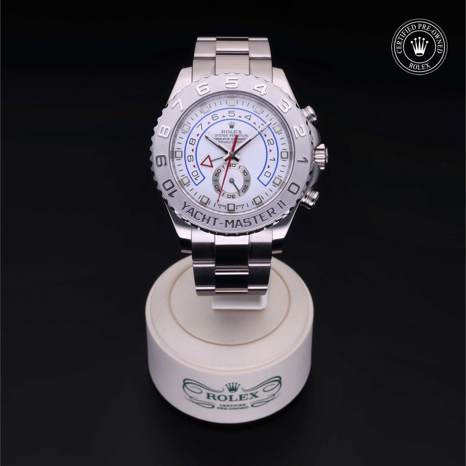 Rolex Certified Pre-owned Yacht-Master M116689-0001 front on black background