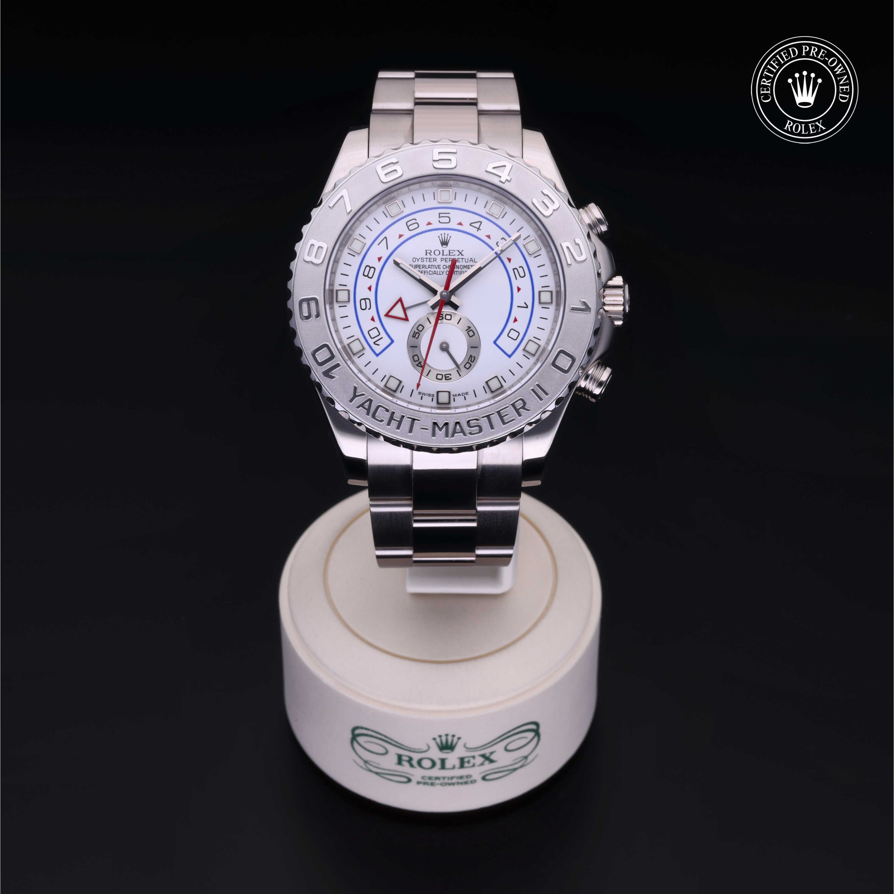 Rolex Certified Pre-owned Yacht-Master M116689-0001 front on black background