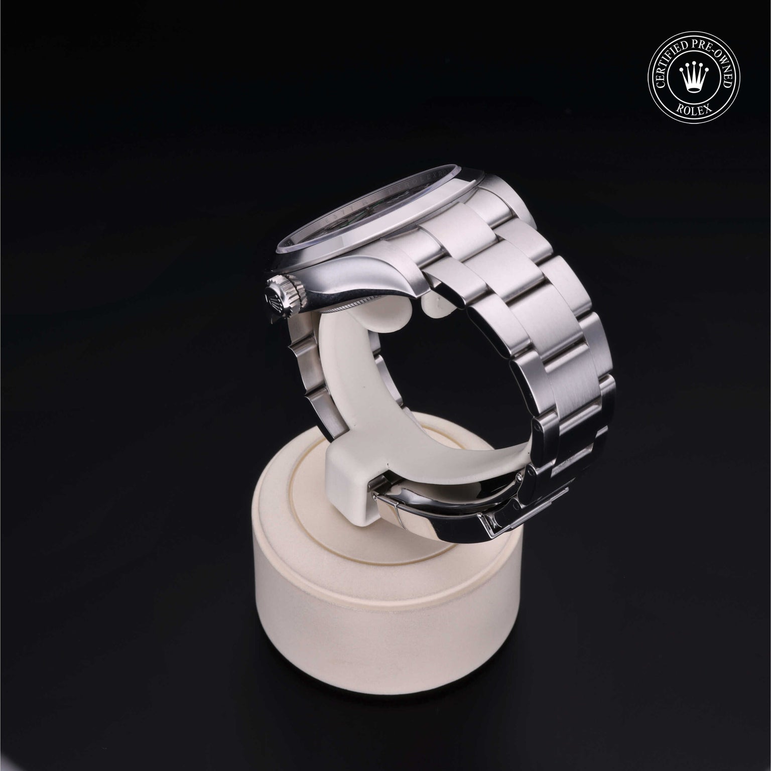 Rolex Certified Pre-owned Air-King M116900-0001 front on black background