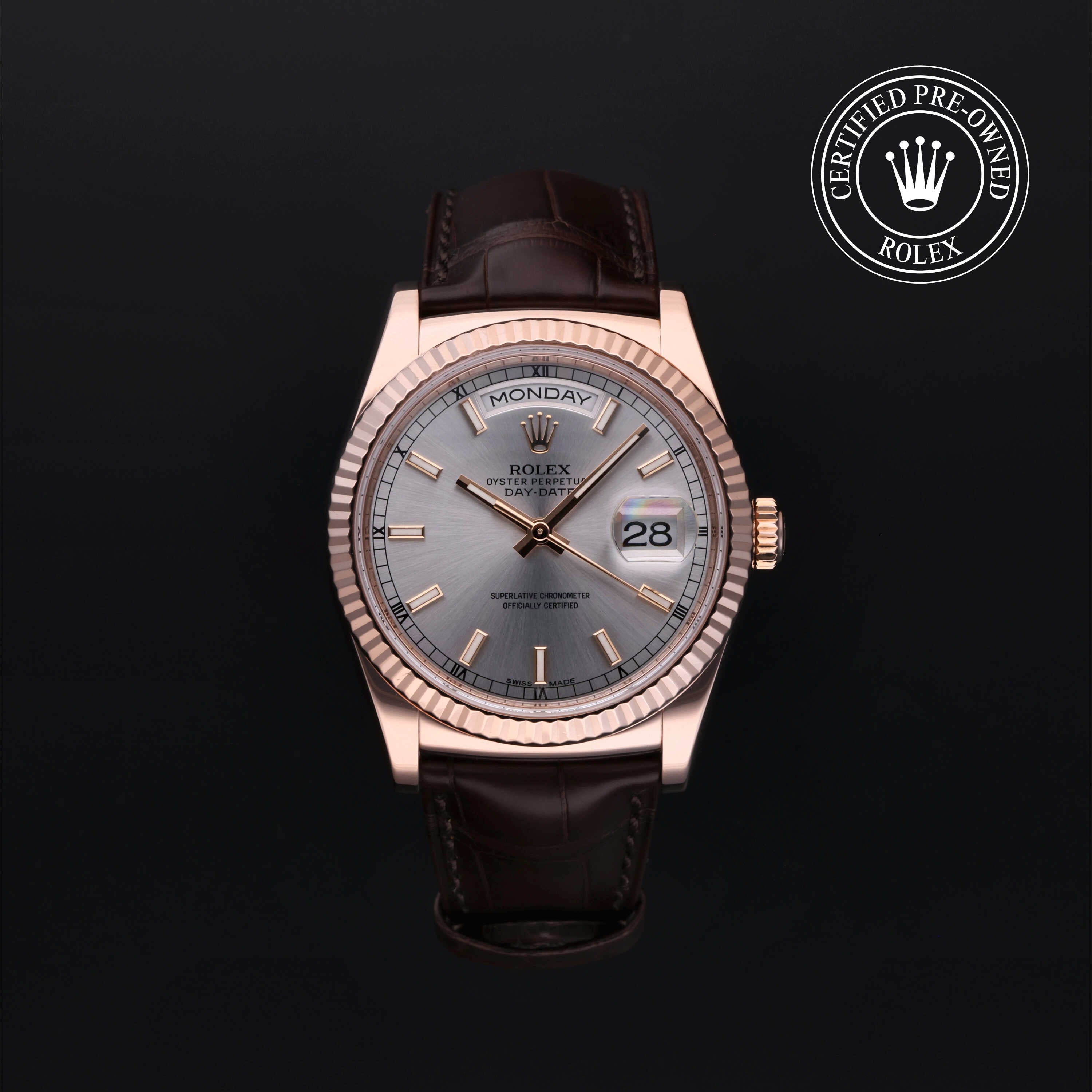Rolex Certified Pre-owned Day-date M118135-0005 front on black background