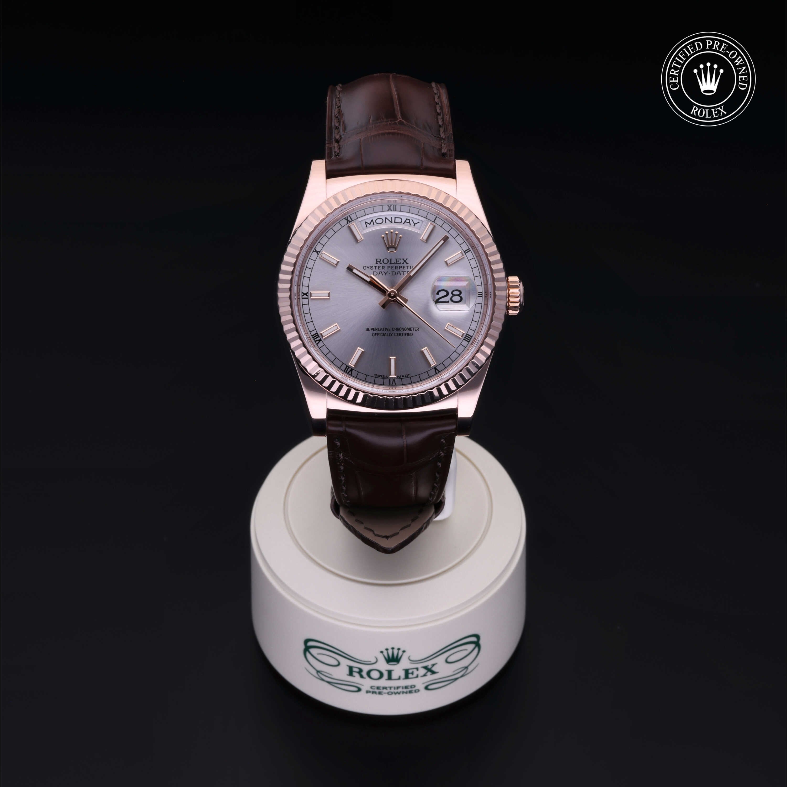 Rolex Certified Pre-owned Day-date M118135-0005 front on black background