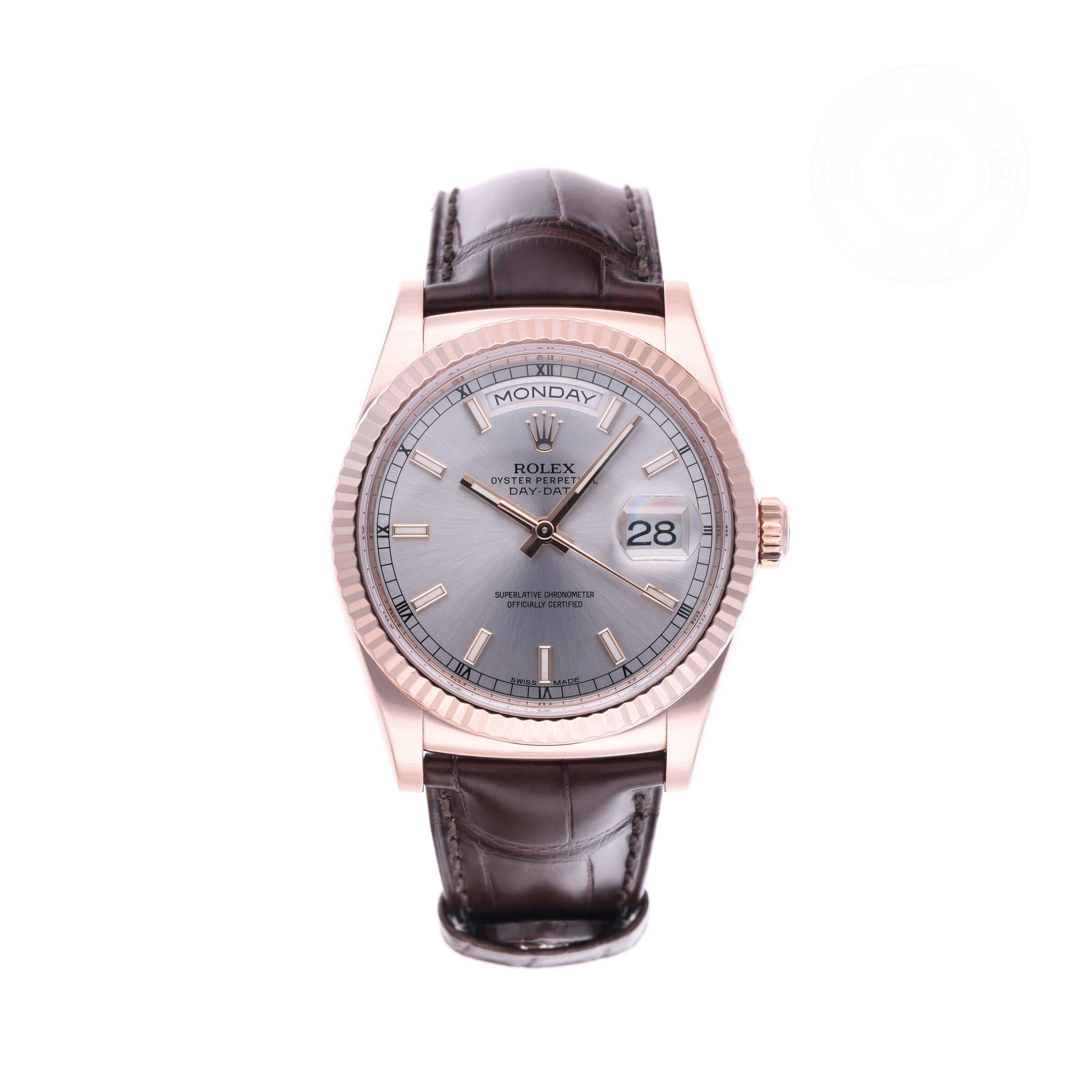 Rolex Certified Pre-owned Day-date M118135-0005 front on white background
