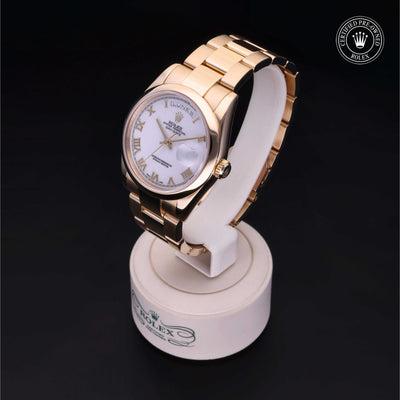 Rolex Certified Pre-owned Day-date M118208 front on black background