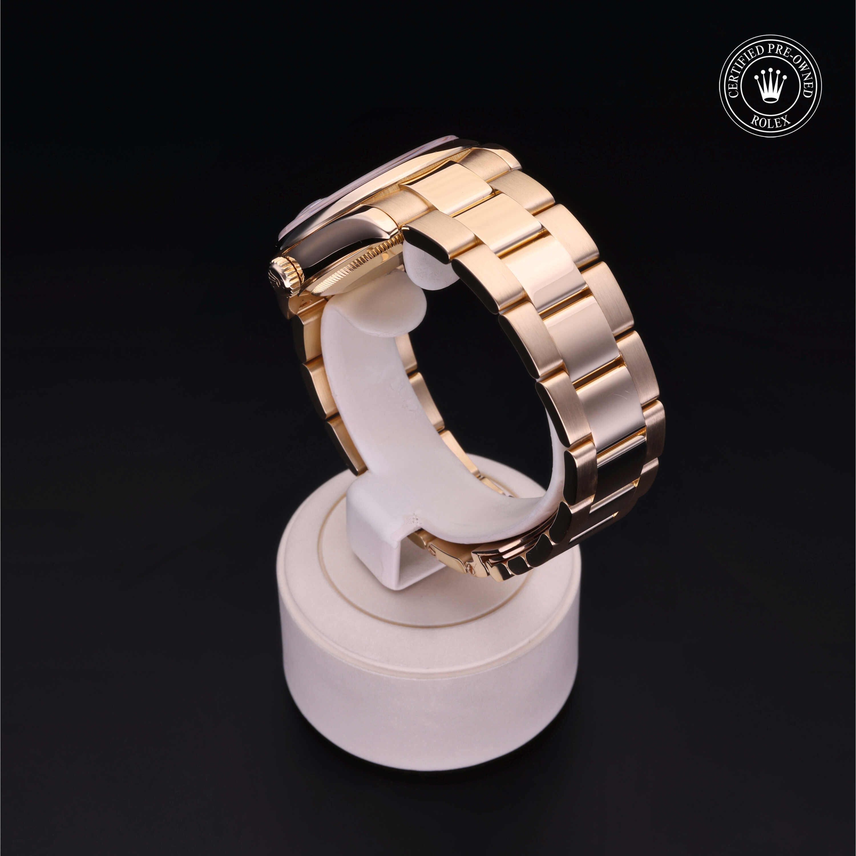 Rolex Certified Pre-owned Day-date M118208 front on black background