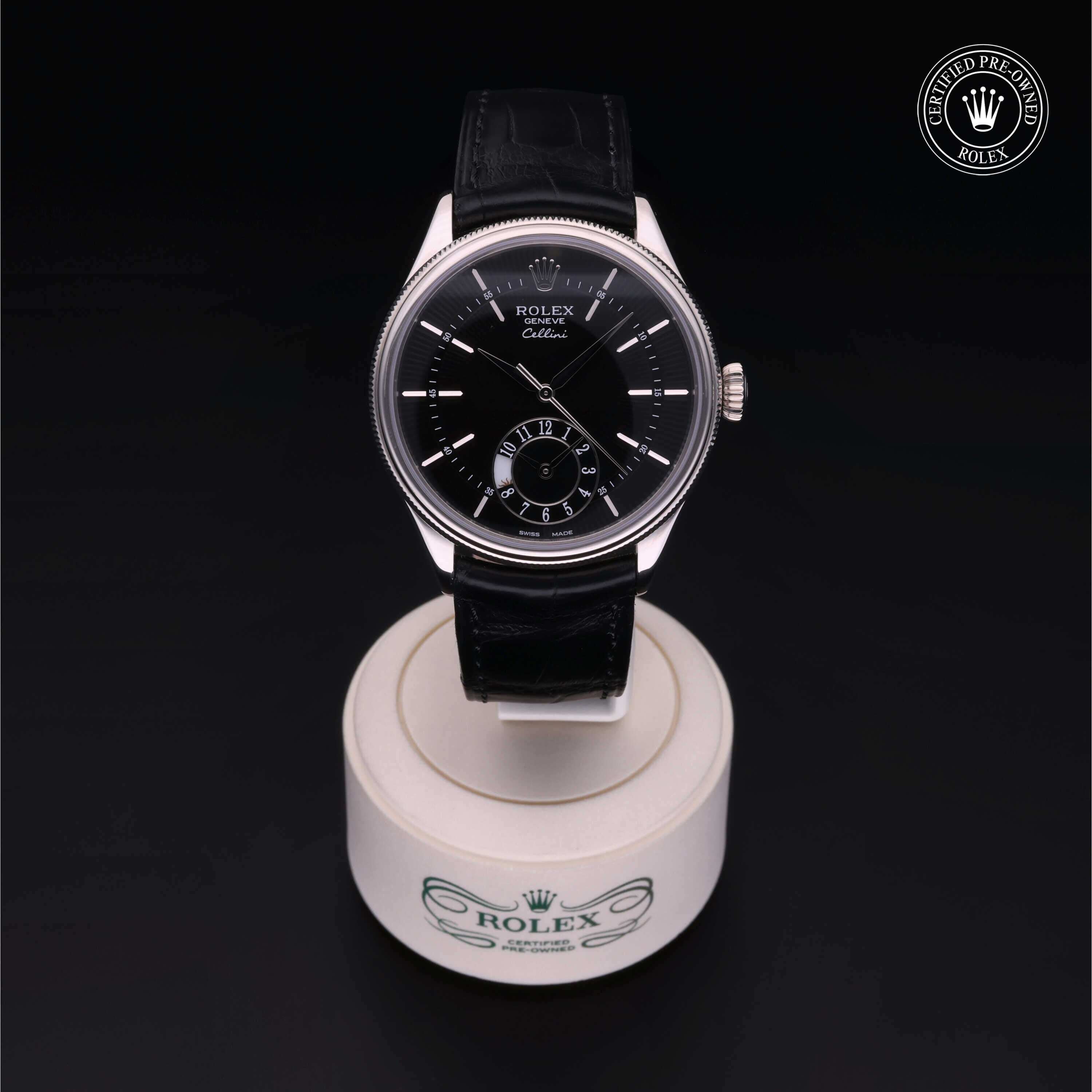 Rolex Certified Pre-owned Cellini M50529-0005 front on black background