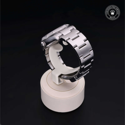 Rolex Certified Pre-owned Air-King M114210-0003 front on black background