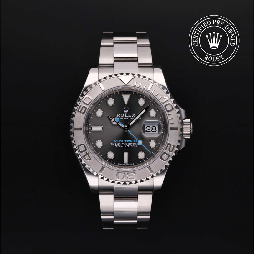 Rolex Certified Pre-owned Yacht-Master M116622-0003 front on black background