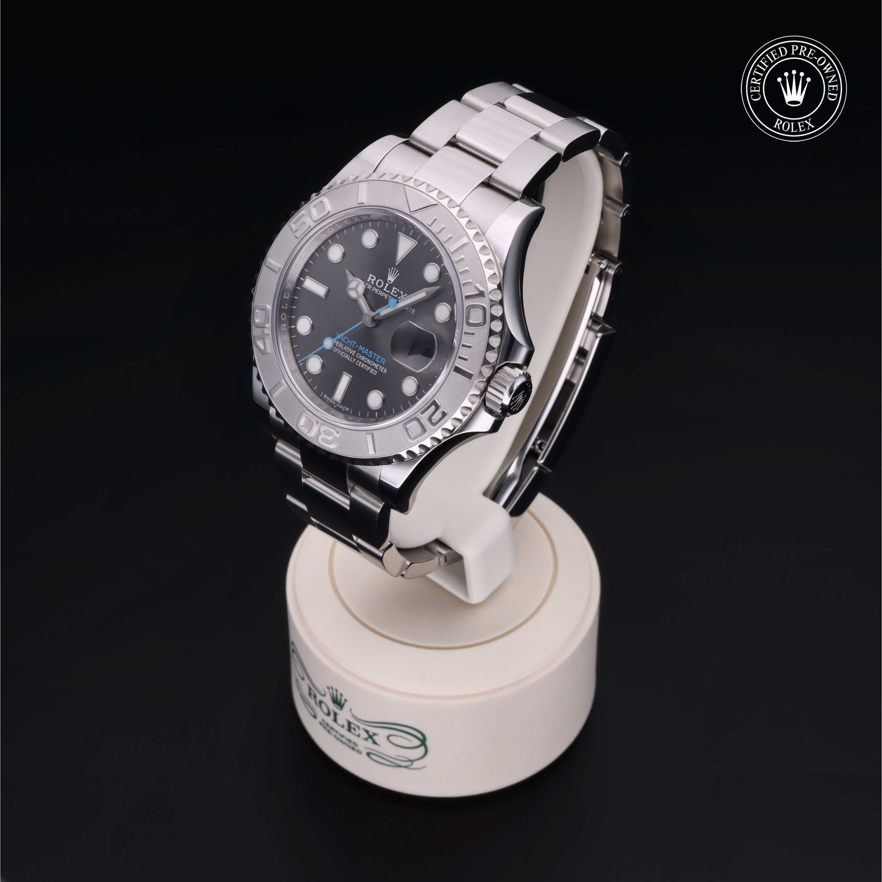 Rolex Certified Pre-owned Yacht-Master M116622-0003 front on black background