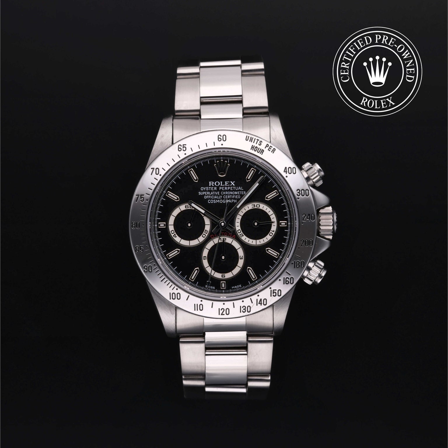 Rolex Certified Pre-owned Daytona M16520-0002 front on black background