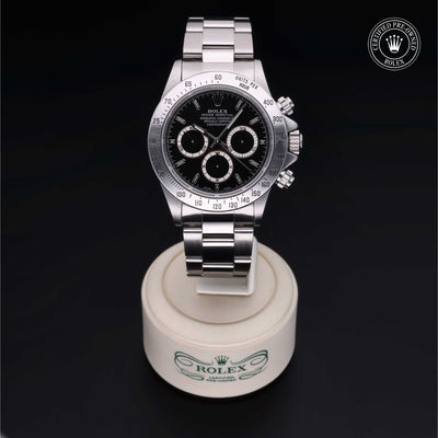 Rolex Certified Pre-owned Daytona M16520-0002 front on black background