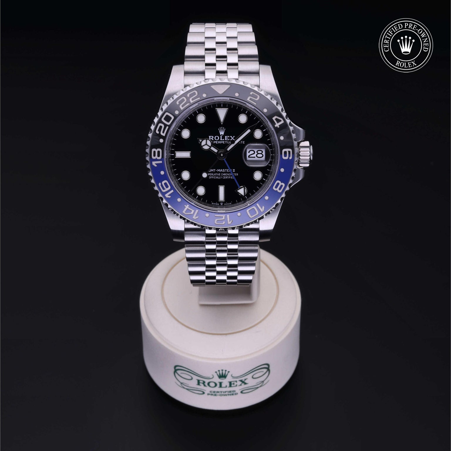 Rolex CPO GMT M126710BLNR front on white background