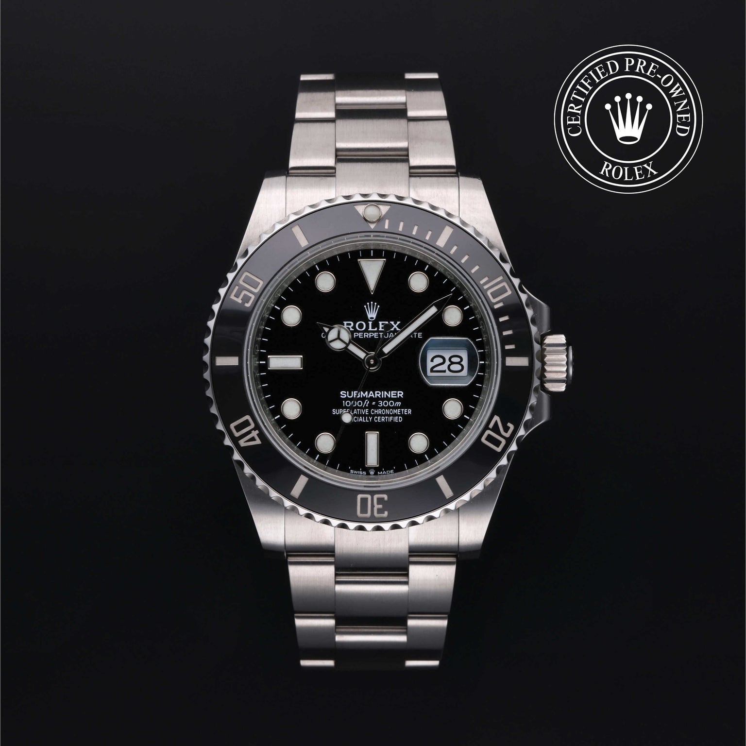Rolex Certified Pre-owned Submariner M126610LN-0001 front on black background