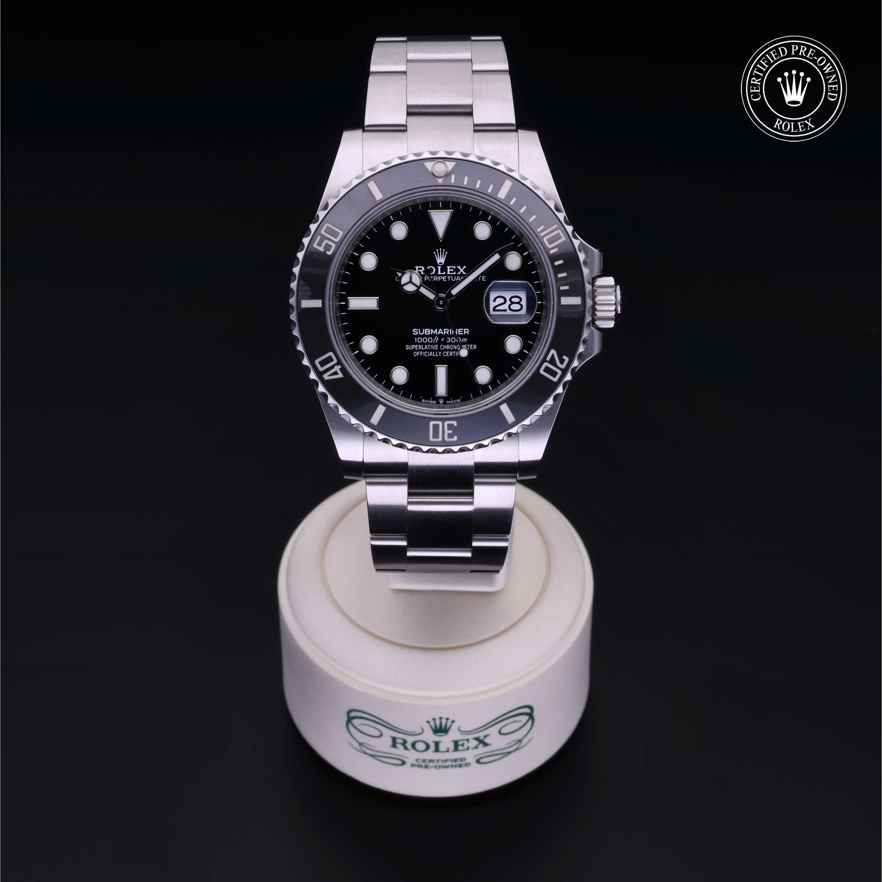 Rolex Certified Pre-owned Submariner M126610LN-0001 front on black background