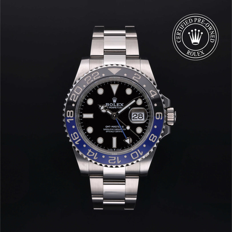 Rolex Certified Pre-owned GMT M126710BLNR-0003 front on black background
