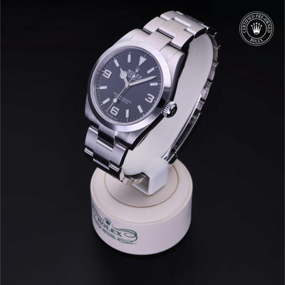 Rolex Certified Pre-owned Explorer M224270-0001 front on black background