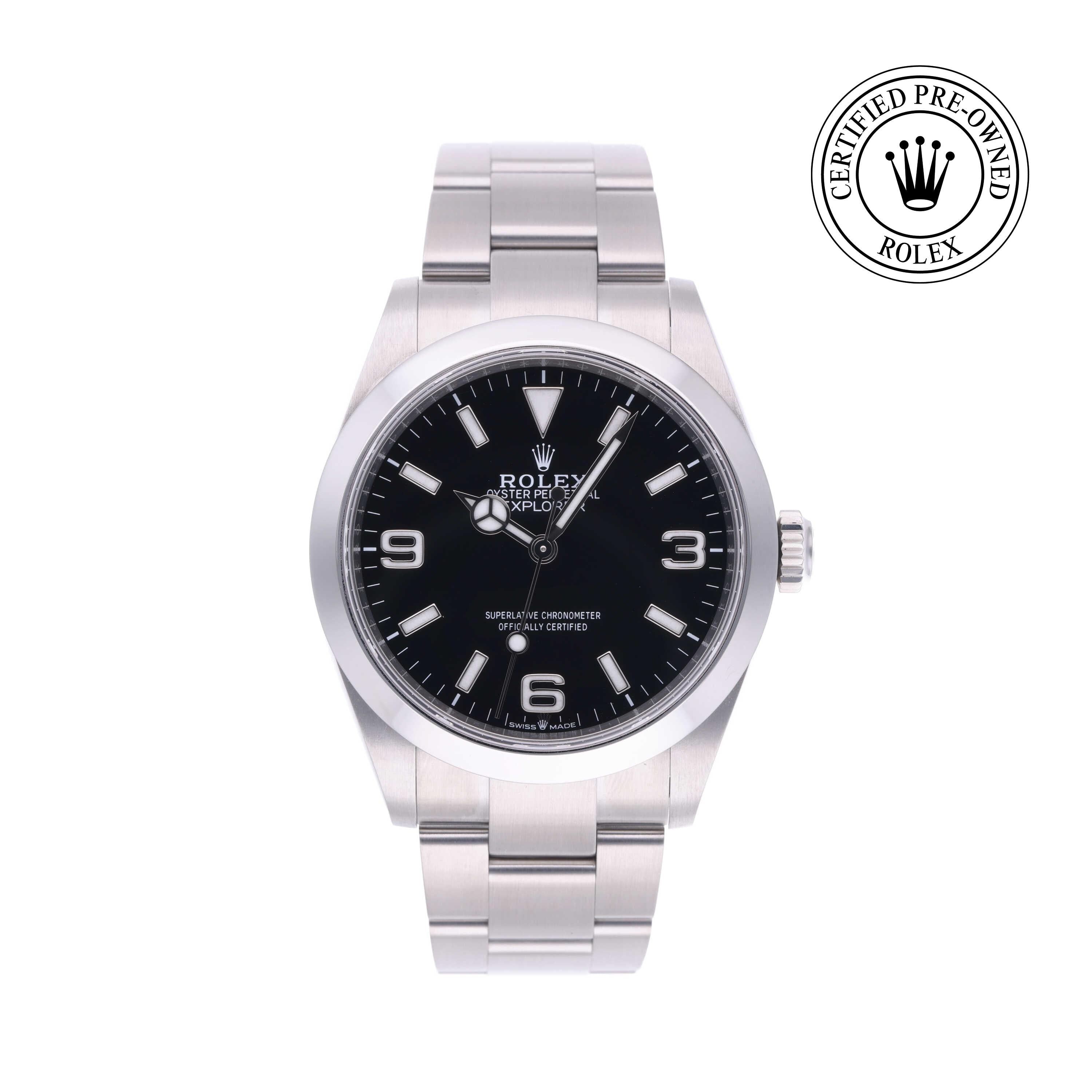 Rolex Certified Pre-owned Explorer M224270-0001 front on white background