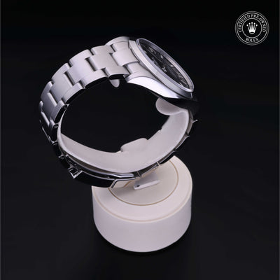 Rolex Certified Pre-owned Explorer M214270-0003 front on black background